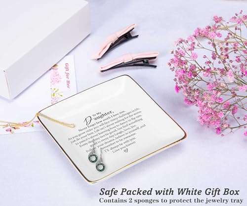 Daughter Gifts from Mom,Dad,Meaningful,Birthday Graduation New Year Christmas Gifts for Daughter,Reminder Present,Motivational Encouraging Present,Ceramic Jewelry Tray Trinket Holder Ring Dish