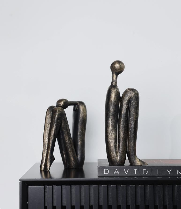 Decorative Bookends for Shelves,Book Ends Unique Thinker Statue,Resin Non Skid Book Ends to Hold Books Decorative,for Home,Office Desk,Bookshelf,Study,1Pair/2Piece 11'' (Bronze) - color: Bronze