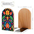 2 PCS Wood Book Ends,Mexican Style Colorful Striped Flower Bookends for Shelves Non Skid Book Ends for Office Home Kitchen, Bookends for Holiding Books 5x3 Inch