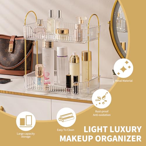Akinbas 2 Tier Bathroom Organizer Countertop Makeup Perfume Tray Skincare Organizer for Bathroom Dresser Vanity (White) - color: Transparent, size: 2 Tier