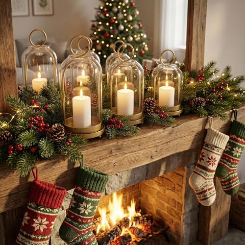 3 Pack Metal Candle Holders with Glass Dome, 5.5" & 4.7" & 3.9" Wide Gold Candlestick Holders Set, Versatile Hurricane Lanterns Candleholders for Pillar Candle, Decorative Glass Display Dome Stands - color: Gold
