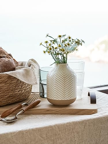 Small Boho Vase for Decor,Rustic Farmhouse Vase for Pampas Grass,Eucalyptus Set and Tiny Stem Flowers,Ceramic for Centerpieces, 5.3 Inch,Wave-Arctic White - style: Wave