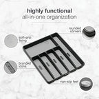 madesmart Classic Large Silverware Tray - Granite |CLASSIC COLLECTION | 6-Compartments| Kitchen Drawer Organizer | Soft-Grip Lining and Non-Slip Rubber Feet | BPA-Free