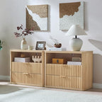 LEYAOYAO 31" Wide Fluted Nightstand with Charging Station, Oversized Extra Large 2 Drawers Night Stand,Natural Wood Bedside Table,Tall Bed Side End Tables,Modern Chest of Drawers Dressers for Bedroom - color: Natural, size: 2 Drawers