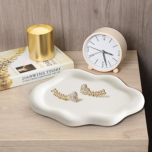 Ceramic Jewelry Dish for Women, Jewelry Tray Trinket Dish, Irregular Cloud Shape Ceramic Plate, Watch Keys Tray Ring Dish Holder for Mother's Day/Christmas/Thanksgiving/Birthday Gift(White) - color: White