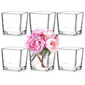 Set of 6 Square Glass Vases 5" x5" x 5", Clear Flower Vases for Centerpieces, Candle Holder for Wedding Party Events, Home Décor - size: 5inch