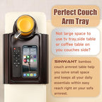 SINWANT Couch Cup Holder Tray, 2 in 1 Bamboo Couch Armrest Table Clip on Sofa Armrest Table,Foldable Anti Silp Arm Rest Side Tray for Drink Coffee Mug, Snacks, Remote - color: Black Walnut