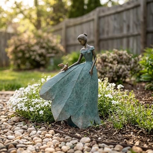 Guichifun Fairy Statue Collection Home Decoration - Leaf Angel Girls Resin Home Garden Decor for Outside or Inside Rustic Fairy Garden Outdoor Yard Figurines Gifts for Women 8.5 x 5.25 x 12 Inch - color: Green-bird, size: Large