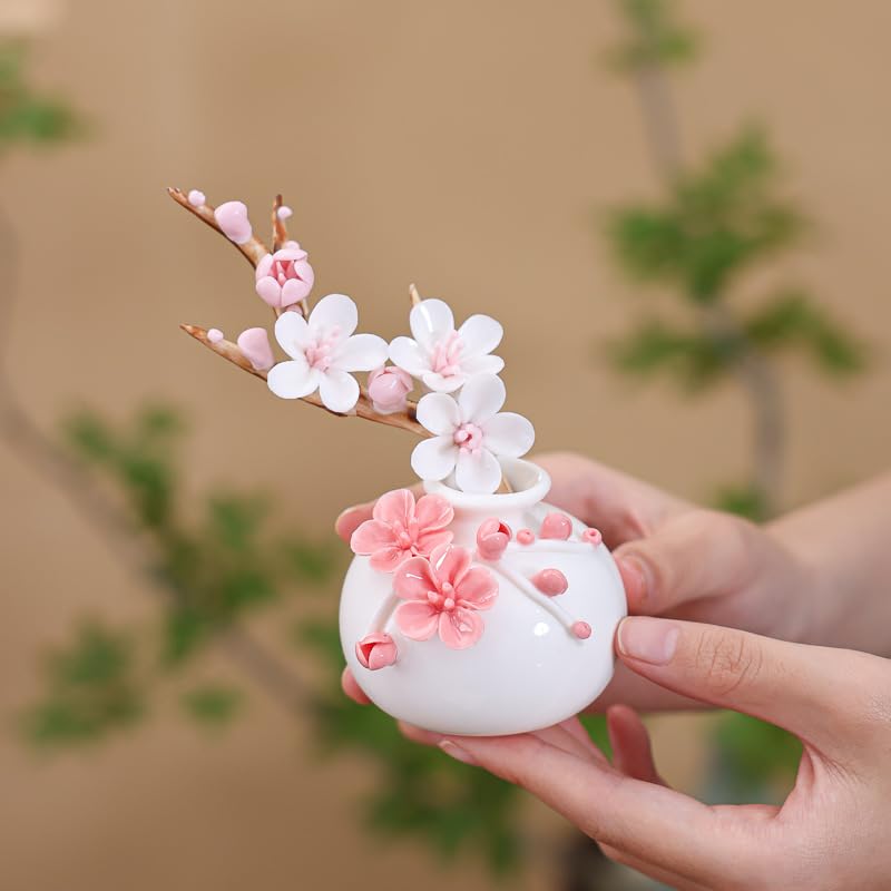 Handmade Ceramic Vase - Suet Jade Porcelain Flower Vase, Hand-Pinched Craft, Small Fresh Style Vase for Water-Cultured Flowers, Desktop, Home Decoration (Flowers & Vases) - color: Flowers & Vases