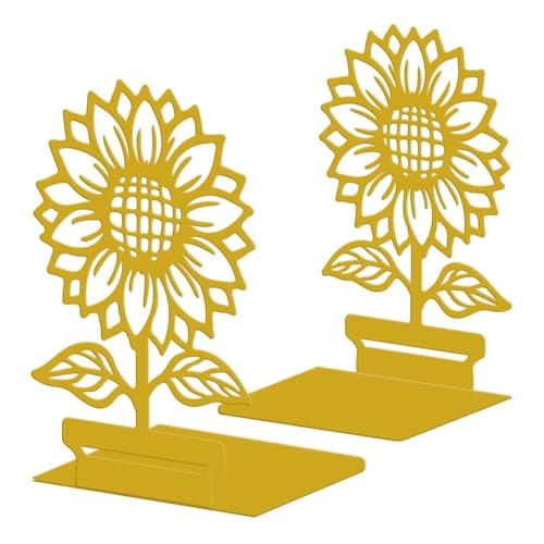 Peacoblue Metal Bookends for Shelves, Modern Decorative Heavy Duty Study Book Ends Stoppers for Office, Desk, Shelf, Room 5.3"x4.3"x7.9" Cast Iron Simple Tall Bookends 1 Pair (Potted Sunflowers) - style: Potted Sunflowers