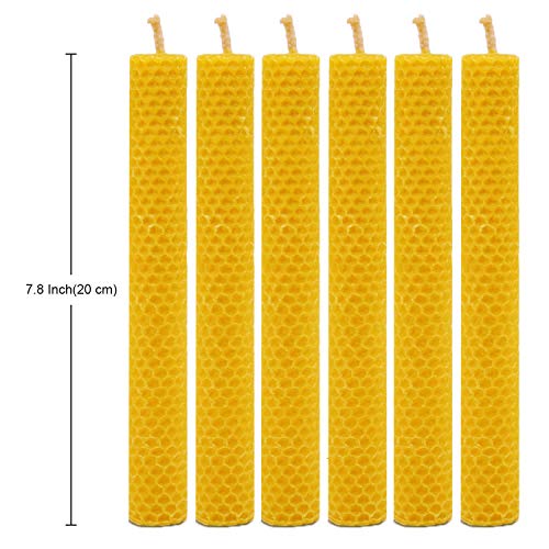 DEYBBY Handmade Beeswax Taper Candles, Dripless Wax Candles, Hand-Rolled Honeycomb Candles for Dinner Party, Set of 6 Flat Top（Brown Raw） - color: Brown Raw, size: 6 Pack