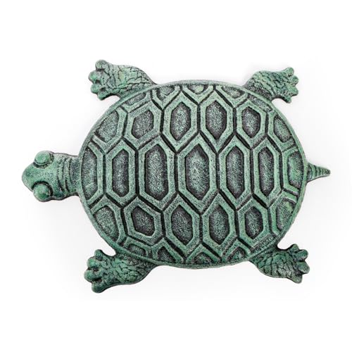 Lawei Cast Iron Turtle Stepping Stone, Sturdy Metal Stepping Mat for Front Door, Garden, Lawn and Yard, Verdigris Tortoise Decorative Stone Path Paver for Outdoor Walkway, 12.5 x9.4 Inch