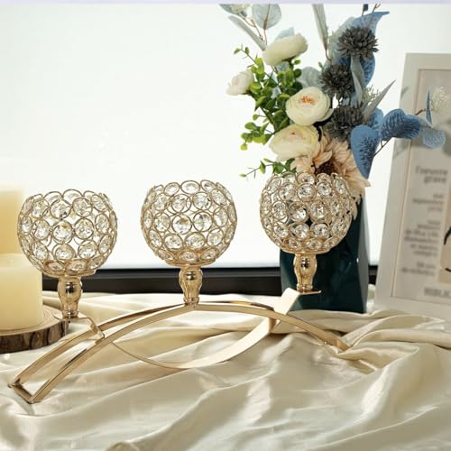 VINCIGANT Candle Stick Holder Decor Gold Candle Holders for Wedding,3-Candle Candelabras for Valentine's Day Party Dinning Room Table Centerpiece,Gift Boxed for Housewarming - size: 1 Piece 8.3" tall
