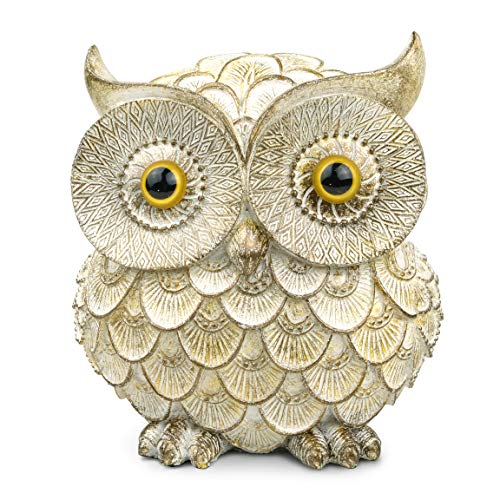 Garwor Retro Owl Statue for Home Decor, 6" Antique White Resin Owl Figurine with Artistic Raised Feathers, Cute Bird Sculpture for Bookshelf Mantle Tabletop Decoration, Gift for Owl Lovers - color: Antique White, size: Medium