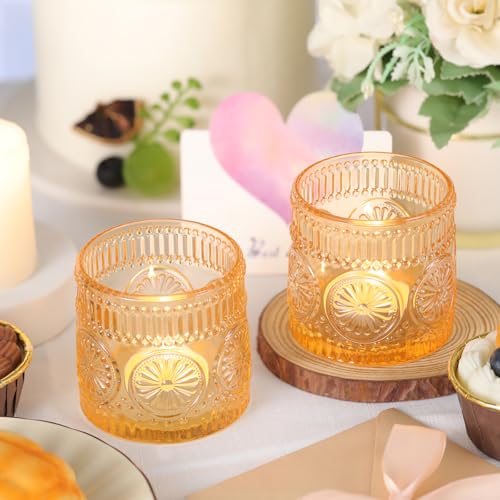 6Pcs Large Votive Candle Holders Gold Glass Tealight Candle Holders for Wedding, Table Centerpiece, Party, Birthday, Home Decor - color: Gold