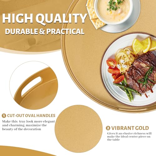 MAONAME 13" Gold Round Decorative Tray for Coffee Table, Modern Serving Tray with Handles, Plastic Ottoman Trays, Bathroom Decor - color: Gold, size: 13" x 13" x 1.6"