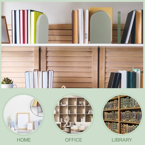 Honoson 4 Pcs Boho Wood Bookends Back to School Sage Green Wooden Book Stands Decorative Non Skid Book Stoppers for Books Cds Videos Albums Office Desktop Shelves(Green) - color: Green