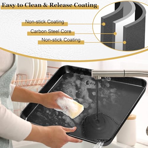 E-far 16x12 Inch Baking Sheet, Non-stick Cookie Sheet Pan for Oven Baking Cooking Roasting, Carbon Steel Tray Metal Bakeware for Jelly Roll Steak, Non-toxic & Warp Resistant, Easy Clean - size: 16x12x1 Inches