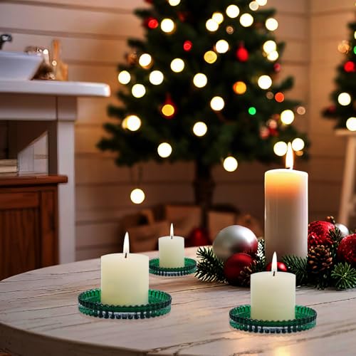Candleholder Glass Candle Holder Plates Set of 6, Round Glass Candle Tray Plates for Dining Wedding Lantern Festival Party Evening Light, Green - color: Green