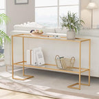 Cozy Castle 52" Entryway Table, 2-Tier Narrow Console Table with Tempered Glass & Sturdy Metal Frame, Modern Sofa Table with Storage Shelves for Entryway, Hallway, Foyer, Living Room, Gold - color: Gold Metal Frame