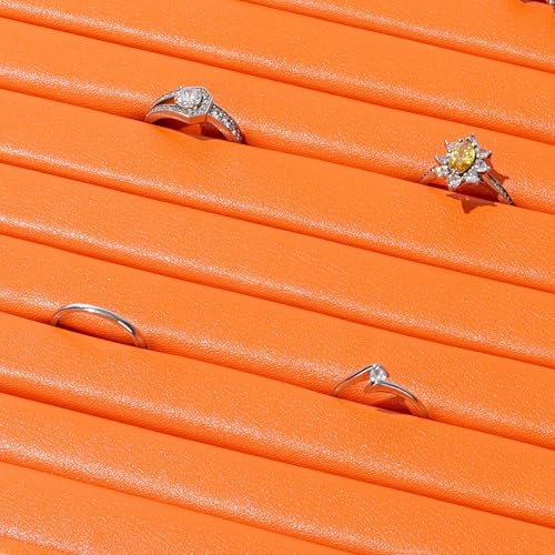 11 Slots PU Leather Ring Earrings Trays Jewelery Tray Ring Earrings Organizer Tray For Rings, Earrings, Coins, Brooches Organizer (Orange) - color: Orange, size: 11 Slot