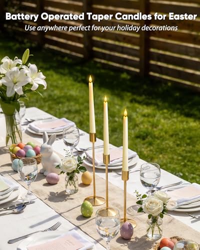 Homemory 2 Pcs Waxy Flameless Taper Candles with Remote, Flickering Battery Operated Taper Candle, Led Flameless Candlesticks Classic Tall Candles for Home, Wedding, Party, Ivory, 9.6 inches - style: Classic - Ivory 9.6"
