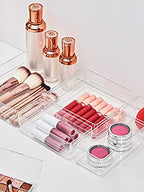 SMARTAKE 16-Piece Drawer Organizer with Non-Slip Silicone Pads, 5-Size Desk Storage Tray for Makeup, Jewelries, Utensils in Bedroom Dresser, Office and Kitchen, Clear - size: Medium