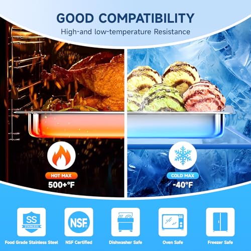 Hotel Pan with Lids 6 Pack Full Size 6" Deep Stainless Steel Steam Table Pan, Commercial Food Pans for Catering Buffet Chafing Dish Pans Metal Steam Tray (1/1 Full Size x 6 Inch Deep, 6 Pack) - color: Full Size, size: 6" Deep