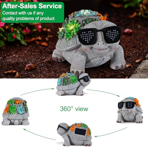 Unique Solar Garden Turtle Statue with I Love You LED Sunglasses and Succulent LED Lights, Lawn Decor Tortoise Figurine for Patio, Balcony Yard Ornament for Mom, Women & Grandma - style: Turtle