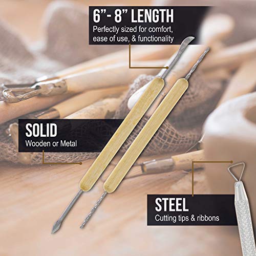 U.S. Art Supply Pottery & Clay Tools Set (14-Piece) - Includes Pottery Tools, Canvas Case for Sculpting, Ceramics, and Easy Storage & Transport - size: 14-Piece with Nylon Case