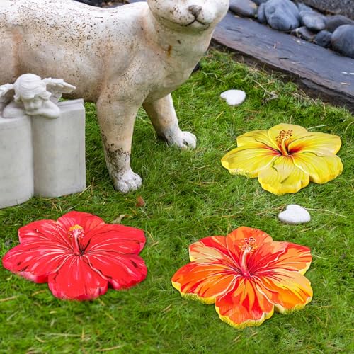 Cinnvoice 3 Pack Garden Stepping Stone Outdoor, Decorative Dimensional Resin Stepping Stones for Patio Pathway Landscaping Walkway Sculpture Yard Backyard Lawn(Hibiscus,10 Inches) - size: 10 Inches, style: Hibiscus