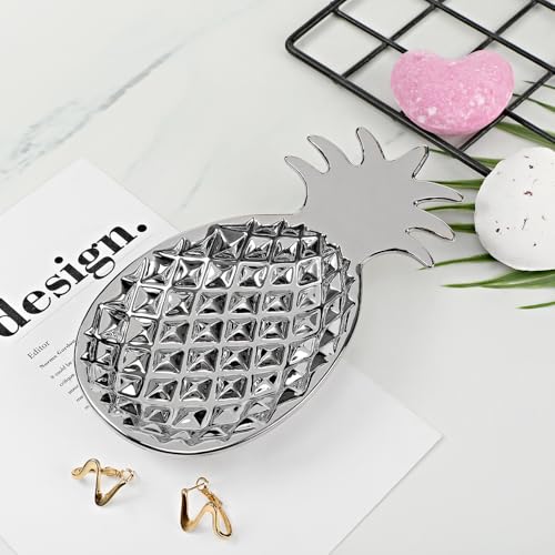 Chic Soap Dish, Pineapple Shape, Fluted Design, Decorative Ceramic Tray(Silver) - color: Silver
