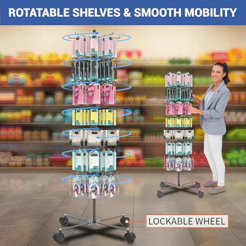 Retail Display Stand 7 Layer - Alloy Steel Jewelry Display for Vendors - 360°Rotating Display Stand for Jewelry, Key Chain, Cotton Candy