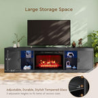 LGHM 70'' LED TV Stand with Fireplace, Stylish Modern Entertainment Center with 2 Slip Doors for TVs Up to 80”, Media Console with Storage for Living Room, Black - size: 22''H & Fireplace