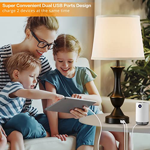 Luvkczc Touch Table Lamps Set of 2, 22" Tall Bedside Lamps with USB C+A Ports,Dimmable Nightstand Lamps, Table lamp for Bedrooms, Living Room, Office, Black Lamp with White Lampshade, Bulbs Included - color: Black, White, size: 22in
