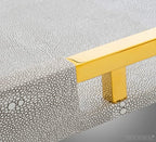 Home Redefined Modern Elegant 17.5"x12" Rectangle Glossy Grey Shagreen Faux Leather Decorative Tray Ottoman Coffee Table Perfume Kitchen Display Perfume Serving Tray with Gold Polished Metal Handles. - color: Grey/Gold