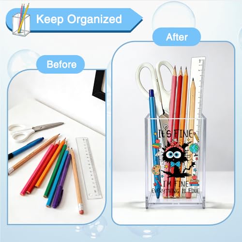 It's Fine I'm Fine Everything Is Fine Acrylic Organizer Pencil Pen Holder, Funny Cat Desk Organizer, Sarcastic Office Decor Gifts for Women Coworker, Back to School Gifts for Student Teacher - style: It's Fine C