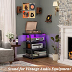 Armocity 4-Tier AV Media Stand with Power Strips, Stereo Stand with LED Lights, Rack Audio Tower with Adjustable Shelves, Small Entertainment Center, 30'', Black Ebony - color: Black Ebony, size: 30" (H)