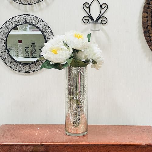 Hosley 12 Inch High Metallic Silver Speckled Finish Glass Floral Vase. Ideal Gift for Floral Arrangements Weddings Bridal Spa Meditation Reiki Rose Vase Nautical Settings Led Lantern Votive Garden P1 - color: Metallic Silver