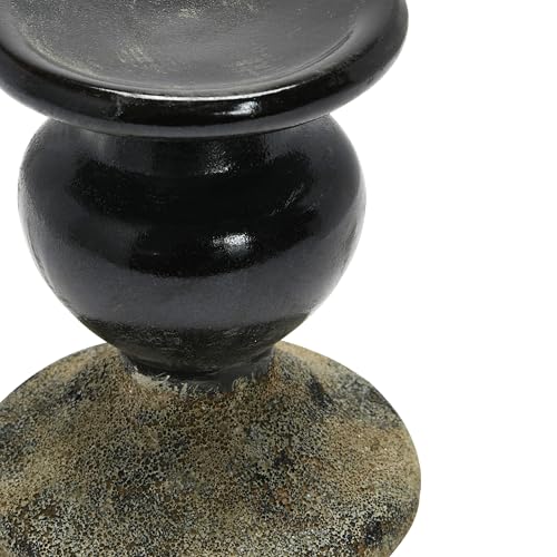 Creative Co-Op 2-Tone Sculptural Terracotta Pillar Candle Holder, Distressed Black - color: Black, size: 5.5" W x 6.5" H