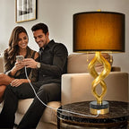Sculptural Table Lamp Set of 2 for Bedroom, 26” Gold Leaf Farmhouse Bedside Lamps for Living Room, Pull Chains Switch Rustic Nightstand Lamp Marble Base with USB for Home Room Decor (Bulbs Included) - size: 26 inches Gold Leaf -032