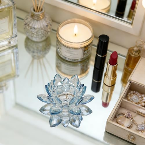 Crystal Flower Jewelry Tray, Luxury Transparent Decorative Trinket Dish for Rings, Earrings, Necklaces, Keys for Vanity Dresser Nightstand, Elegant Gift for Women Mother's Day (1, 4.4"(w) - Blue) - size: 4.4"(w) - Blue