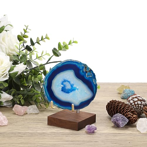 Hipiwe 2Pcs Wooden Base Display Stand Adjustable Metal Arms Display Stand Easel Decorative Plates Display Easel Holder for Crystal Fossil Slice Coral Geodes Rock Mineral Agate,Medium