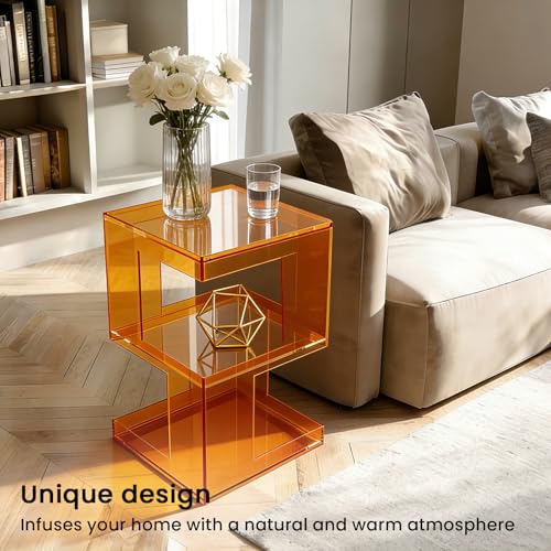 Acrylic End Table with 3 Tiers Storage, Modern Transparent Side Table and Multifunctional Accent Table, Small Nightstand or End Tables for Living Room, Bedroom, Office Decor, Fluorescent Green - color: Fluorescent Green