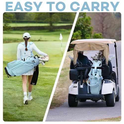 Luxury Womens Golf Bag, PU Leather Golf Stand Bag for Women/Ladies, 14-Way Full-Length Top Dividers, Ultra Lightweight, Large Pockets for Accessories - color: Powder Blue