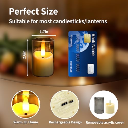 Rechargeable Flameless Candles with Timer Remote, 1.7"x2.6" Clear Acrylic LED Tea Lights Candles，Small Votive Electric LED Candles for Home Aniversary Wedding Holiday Decor Gray(6 Pack) - color: Gray