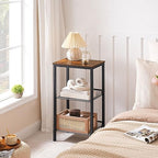 HOOBRO Side Table, 3-Tier Tall End Telephone Table with Adjustable Mesh Shelves, Small Entry Table for Living Room Bedroom Hallway or Office, Rustic Brown and Black BF01DH01G1 - color: Rustic Brown + Black