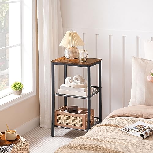 HOOBRO Side Table, 3-Tier Tall End Telephone Table with Adjustable Mesh Shelves, Small Entry Table for Living Room Bedroom Hallway or Office, Rustic Brown and Black BF01DH01G1 - color: Rustic Brown + Black
