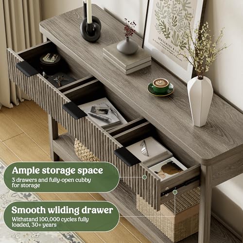 Lulive 51" Fluted Console Table for Entryway, Wooden Entryway Table with 3 Wooden Drawers, Farmhouse Behind Sofa Table for Living Room, Hallway, Couch, Foyer - color: Dark Gray