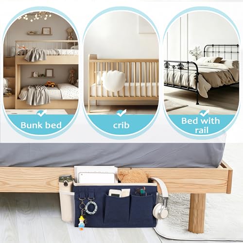 Loghot Bedside Caddy/Bedside Storage Bag Hanging Organizer for Bunk and Hospital Beds,Dorm Rooms Bed Rails,Can be Placed Glasses,Books,Mobile Phones,Keys (Navy Blue) - color: 1pc Navy Blue